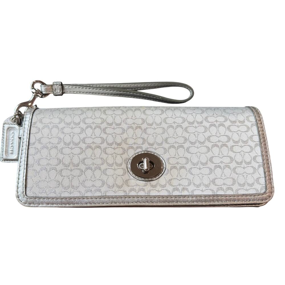 Coach Signature Vintage Metallic Wristlet, Silver